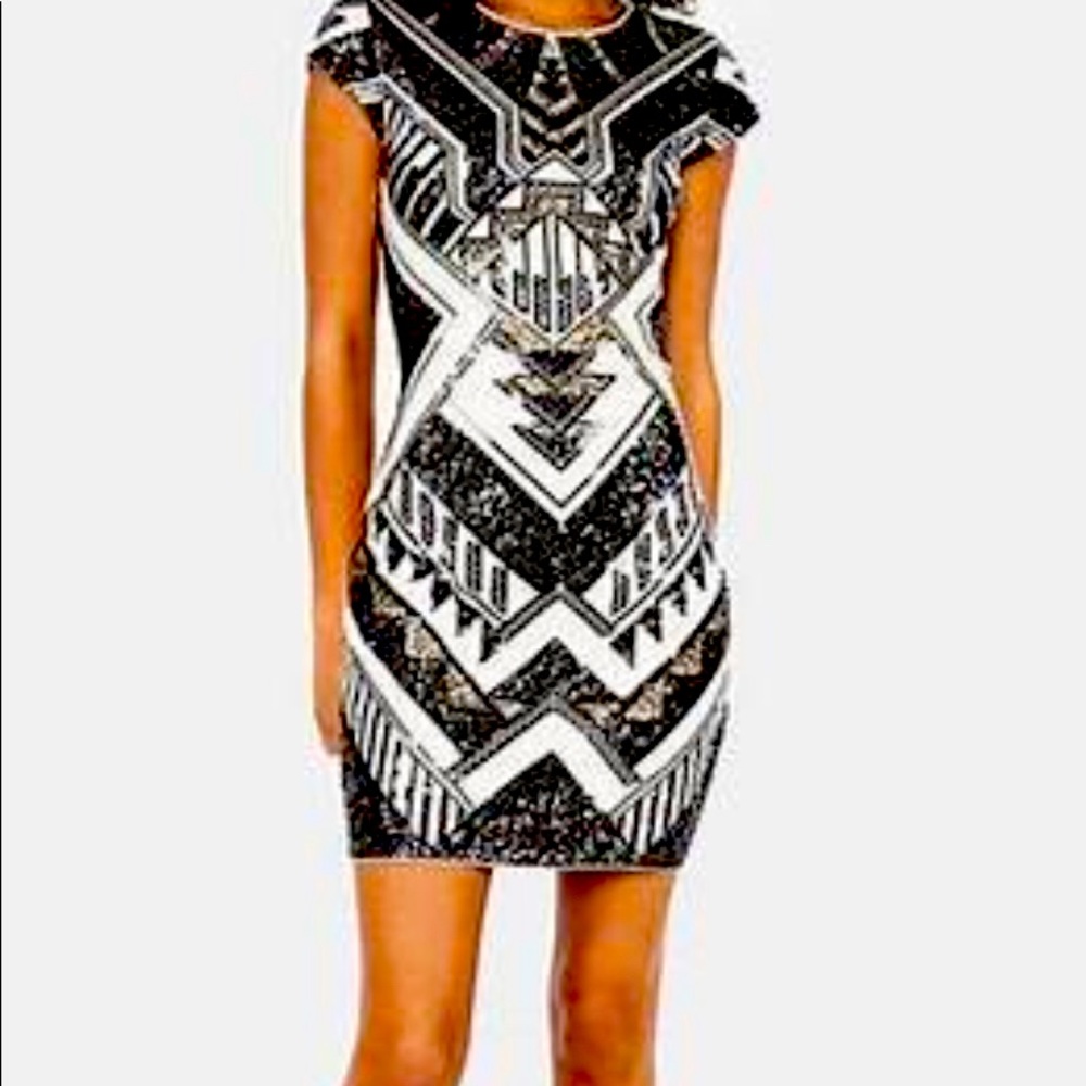 Express SHORT SLEEVE SEQUIN SHEATH DRESS